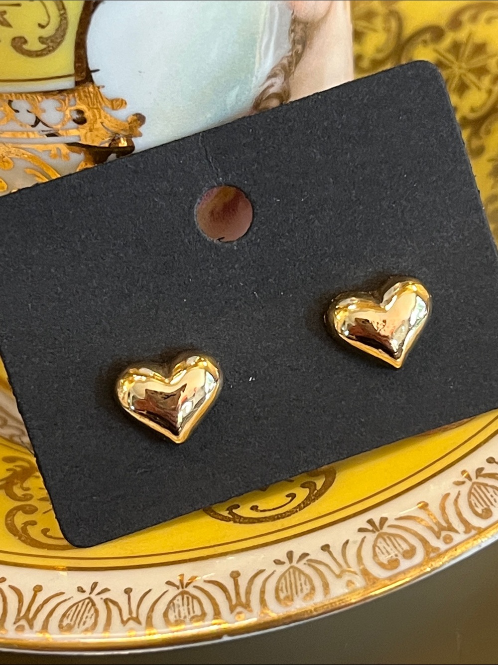 Puffy Heart Gold Stud Earrings